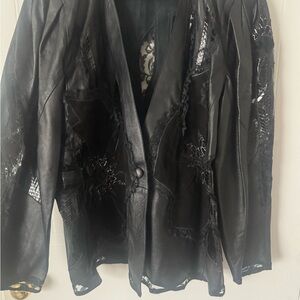 Vintage Chic Black Lace Women's Blazer leather